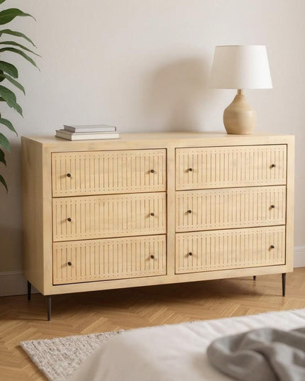 68" Natural Solid Wood Six Drawer Dresser