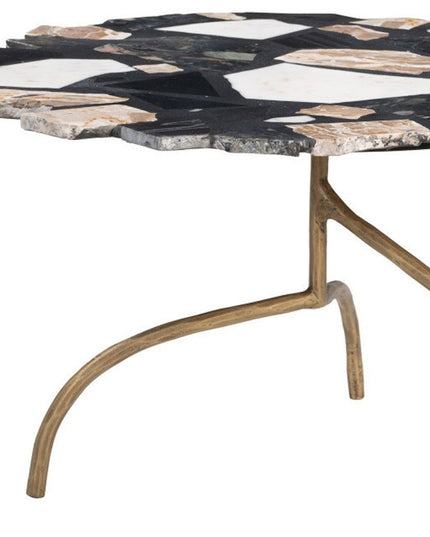 33" Black and Gold Terrazzo and Iron Free Form Pedestal Coffee Table