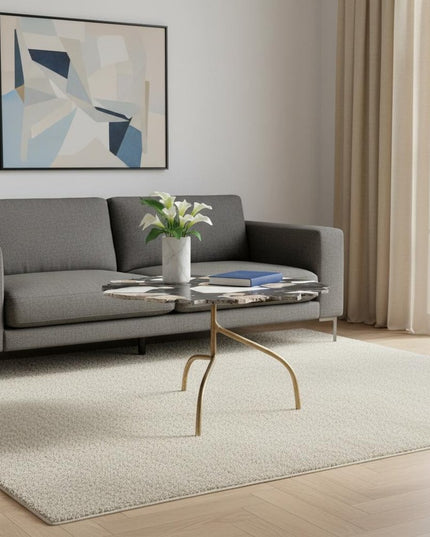 33" Black and Gold Terrazzo and Iron Free Form Pedestal Coffee Table