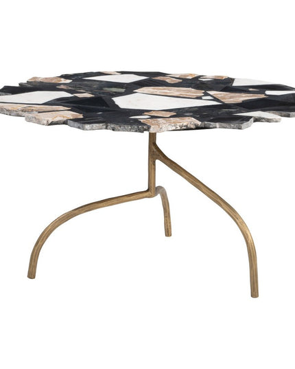 33" Black and Gold Terrazzo and Iron Free Form Pedestal Coffee Table