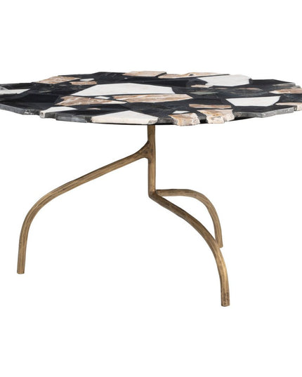 33" Black and Gold Terrazzo and Iron Free Form Pedestal Coffee Table