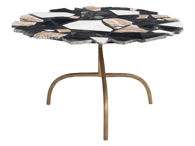 33" Black and Gold Terrazzo and Iron Free Form Pedestal Coffee Table