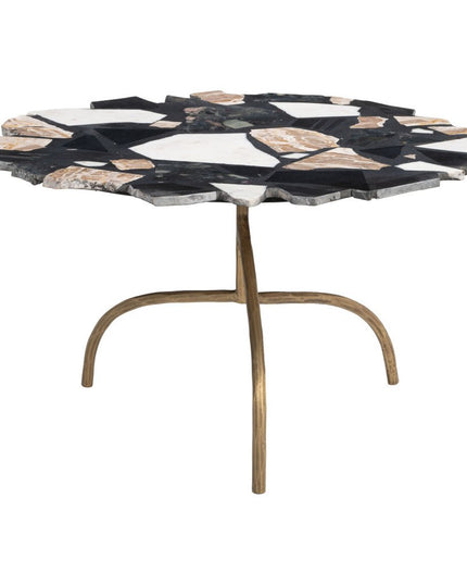 33" Black and Gold Terrazzo and Iron Free Form Pedestal Coffee Table