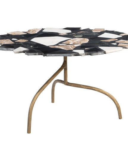 33" Black and Gold Terrazzo and Iron Free Form Pedestal Coffee Table
