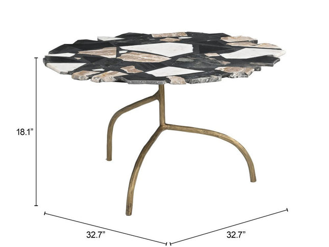 33" Black and Gold Terrazzo and Iron Free Form Pedestal Coffee Table