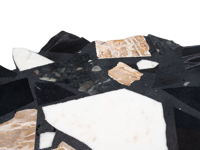 33" Black and Gold Terrazzo and Iron Free Form Pedestal Coffee Table