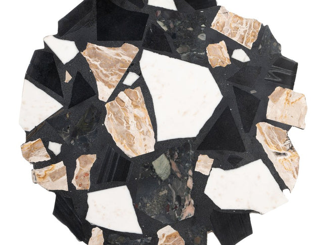 33" Black and Gold Terrazzo and Iron Free Form Pedestal Coffee Table