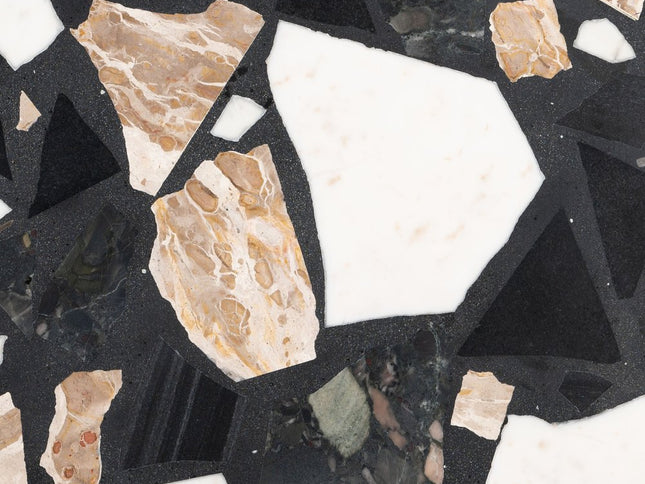 33" Black and Gold Terrazzo and Iron Free Form Pedestal Coffee Table