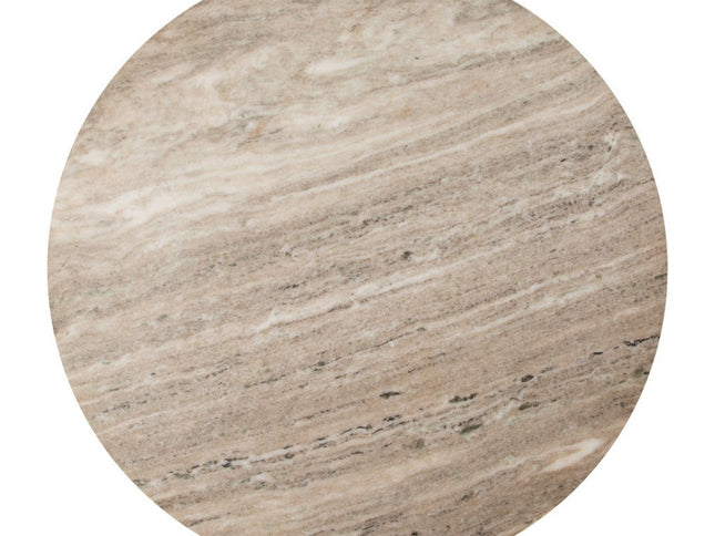 33" Beige and Black Genuine Marble and Wood Round Pedestal Coffee Table