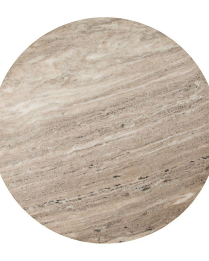 33" Beige and Black Genuine Marble and Wood Round Pedestal Coffee Table