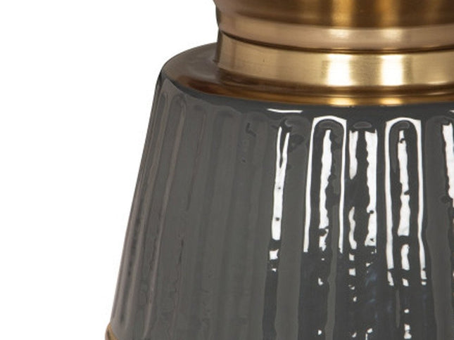 33" Beige and Black Genuine Marble and Wood Round Pedestal Coffee Table