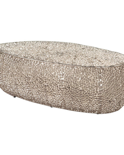 50" Silver Aluminum Oval Pedestal Coffee Table