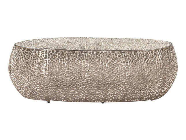 50" Silver Aluminum Oval Pedestal Coffee Table