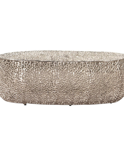 50" Silver Aluminum Oval Pedestal Coffee Table