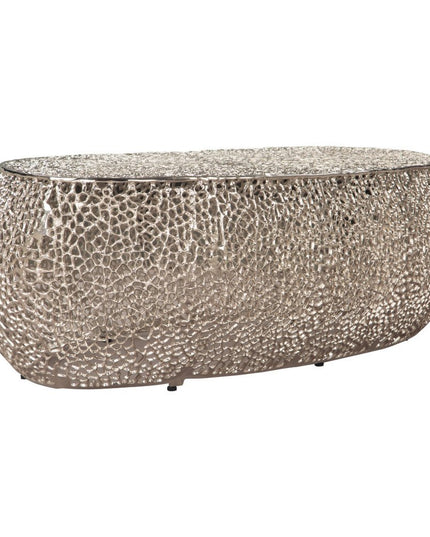 50" Silver Aluminum Oval Pedestal Coffee Table