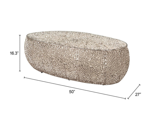50" Silver Aluminum Oval Pedestal Coffee Table
