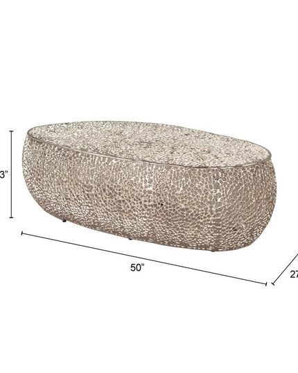 50" Silver Aluminum Oval Pedestal Coffee Table