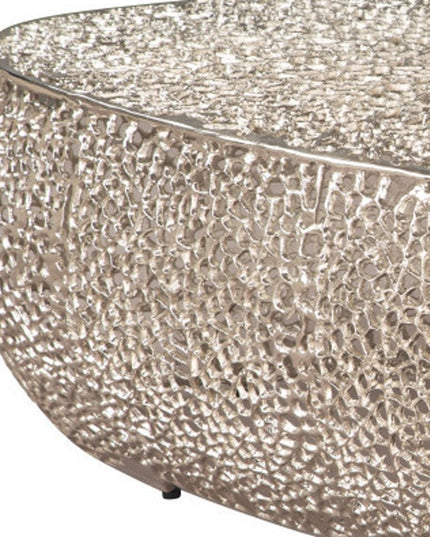 50" Silver Aluminum Oval Pedestal Coffee Table