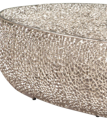 50" Silver Aluminum Oval Pedestal Coffee Table