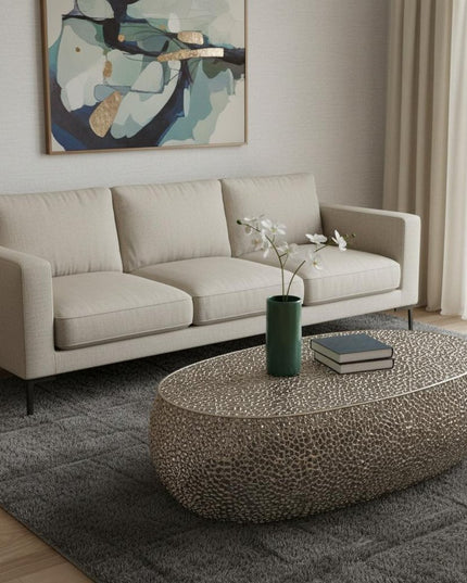 50" Silver Aluminum Oval Pedestal Coffee Table