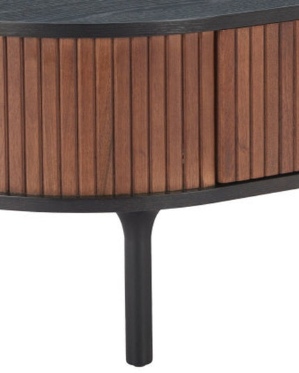 47" Black Wood Oval Pedestal Coffee Table With Drawer