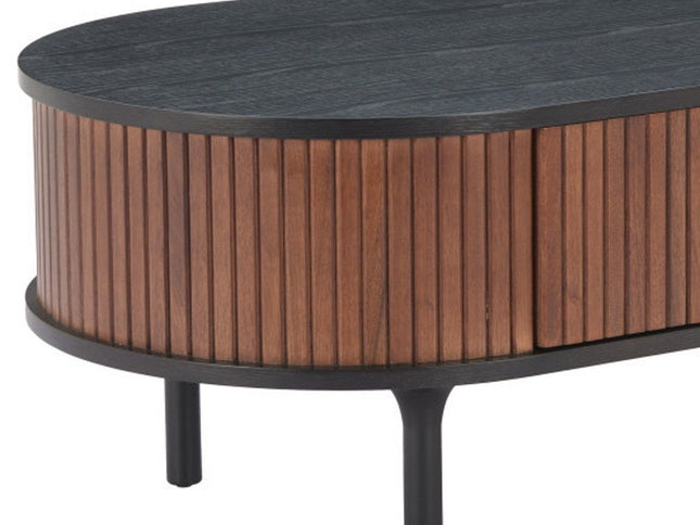 47" Black Wood Oval Pedestal Coffee Table With Drawer