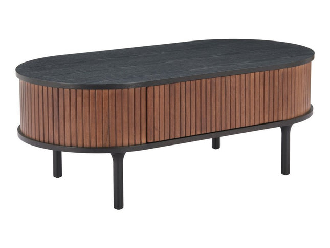 47" Black Wood Oval Pedestal Coffee Table With Drawer