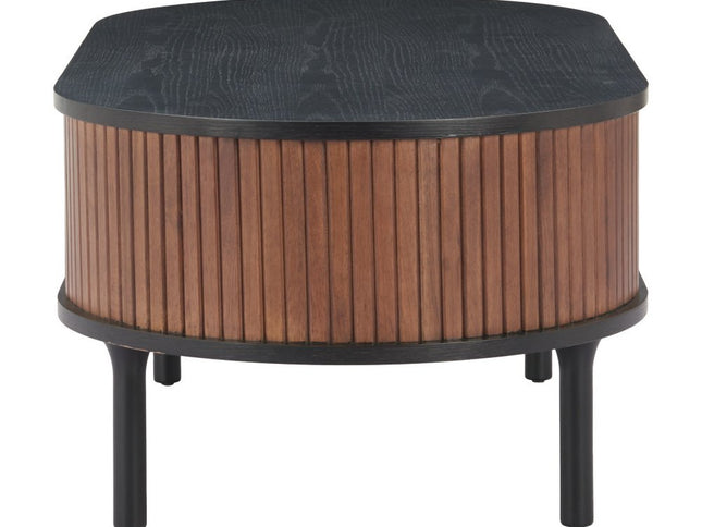 47" Black Wood Oval Pedestal Coffee Table With Drawer