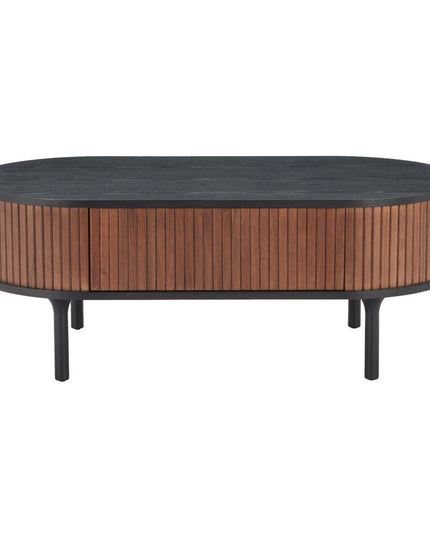 47" Black Wood Oval Pedestal Coffee Table With Drawer