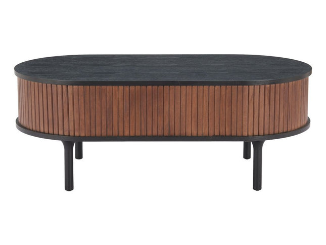 47" Black Wood Oval Pedestal Coffee Table With Drawer