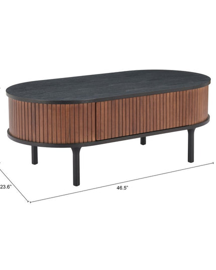 47" Black Wood Oval Pedestal Coffee Table With Drawer