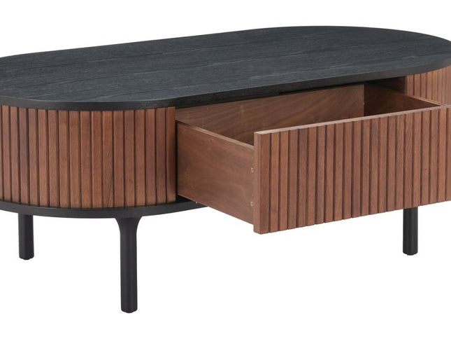 47" Black Wood Oval Pedestal Coffee Table With Drawer