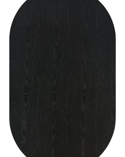 47" Black Wood Oval Pedestal Coffee Table With Drawer