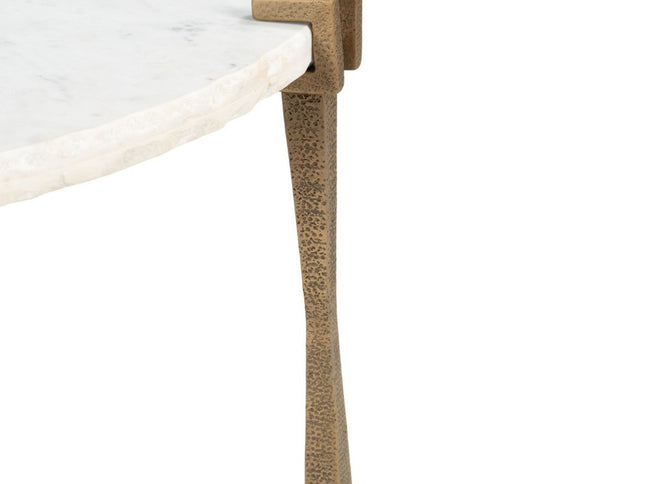 33" White Genuine Marble and Iron Round Pedestal Coffee Table