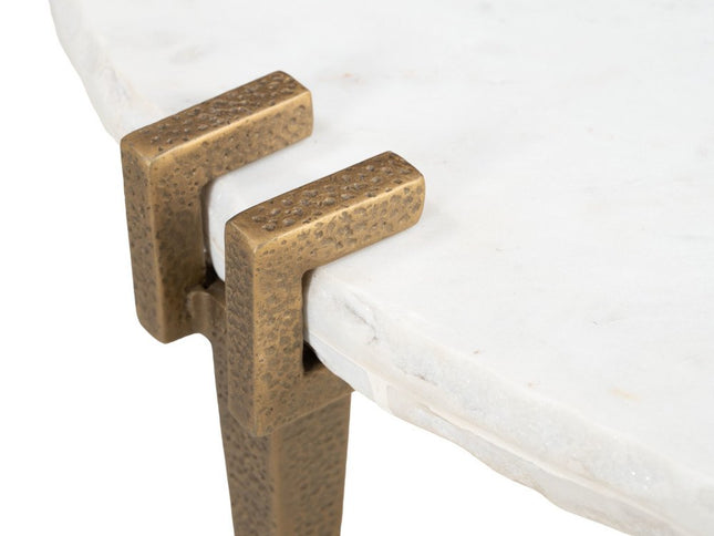 33" White Genuine Marble and Iron Round Pedestal Coffee Table