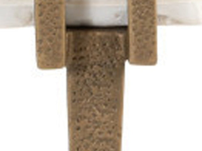 33" White Genuine Marble and Iron Round Pedestal Coffee Table