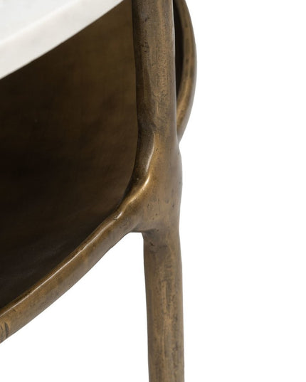 35" White Genuine Marble and Iron Round Pedestal Coffee Table