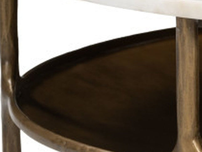 35" White Genuine Marble and Iron Round Pedestal Coffee Table