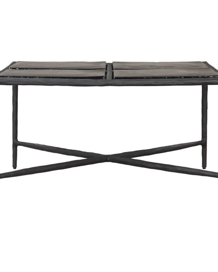 32" Black Glass and Aluminum Square Pedestal Coffee Table