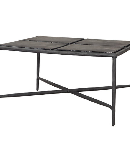 32" Black Glass and Aluminum Square Pedestal Coffee Table