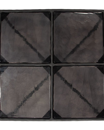 32" Black Glass and Aluminum Square Pedestal Coffee Table