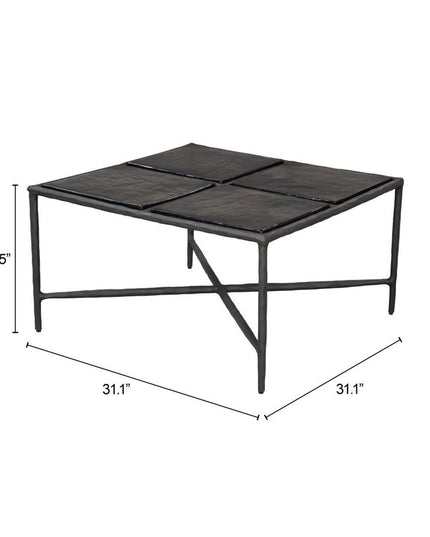 32" Black Glass and Aluminum Square Pedestal Coffee Table