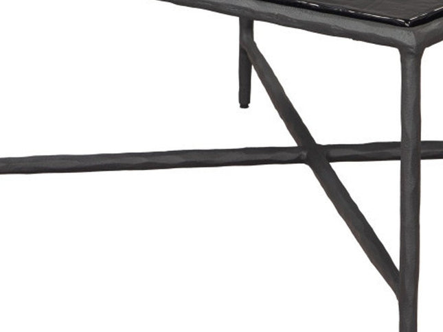 32" Black Glass and Aluminum Square Pedestal Coffee Table