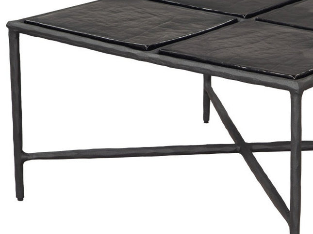 32" Black Glass and Aluminum Square Pedestal Coffee Table