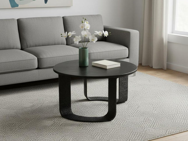 32" Black Glass and Aluminum Round Pedestal Coffee Table