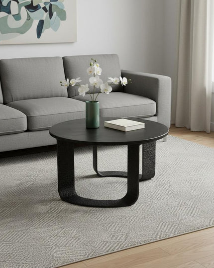 32" Black Glass and Aluminum Round Pedestal Coffee Table