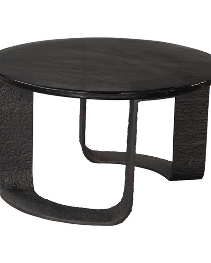 32" Black Glass and Aluminum Round Pedestal Coffee Table