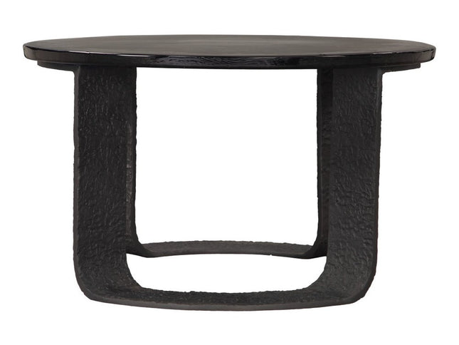 32" Black Glass and Aluminum Round Pedestal Coffee Table