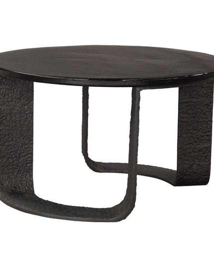 32" Black Glass and Aluminum Round Pedestal Coffee Table
