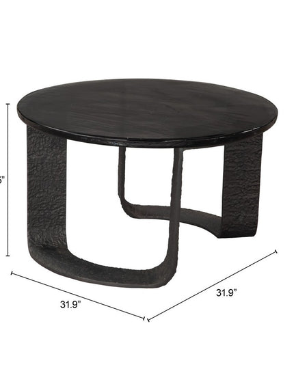 32" Black Glass and Aluminum Round Pedestal Coffee Table